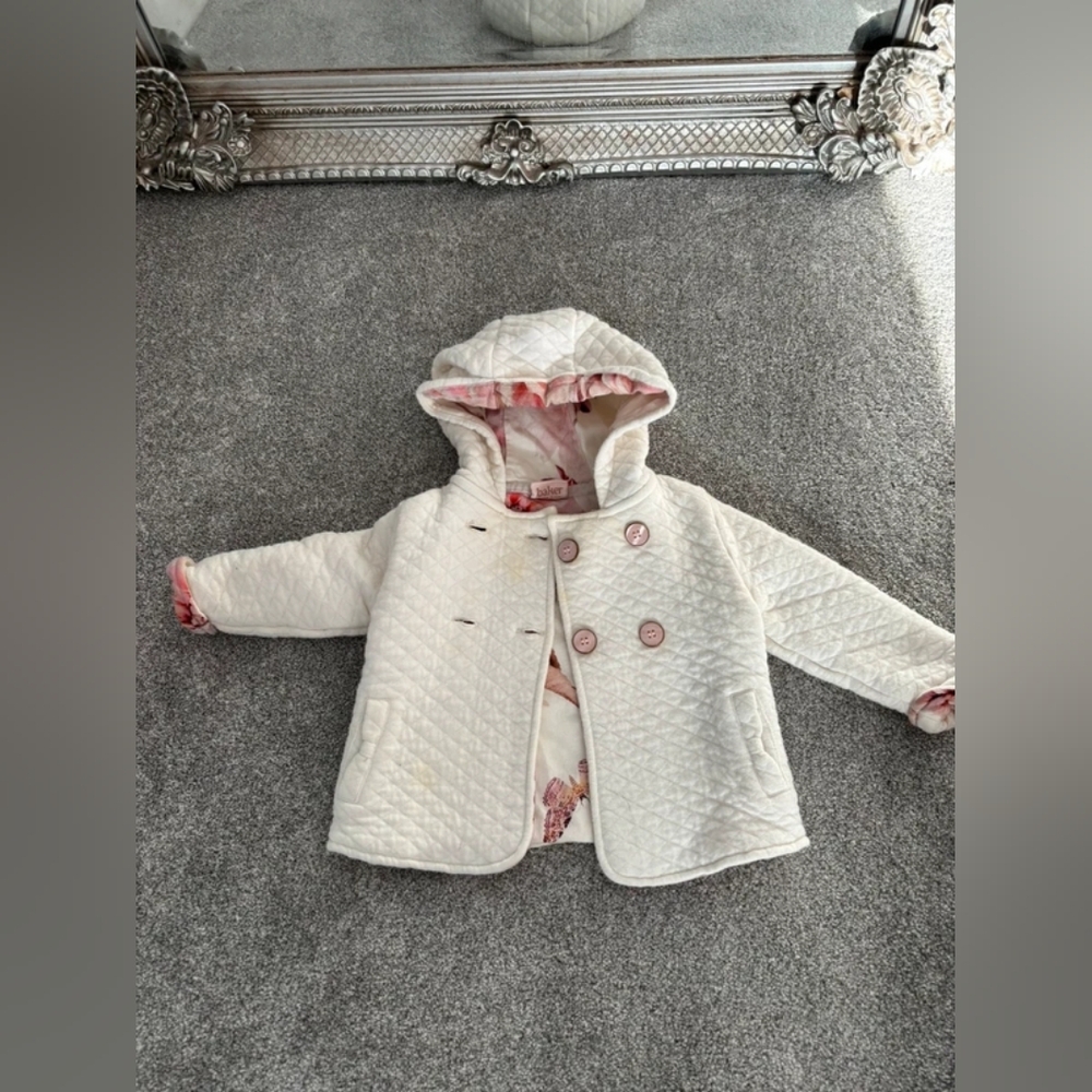 Cozy White Quilted Baby Jacket with Hood